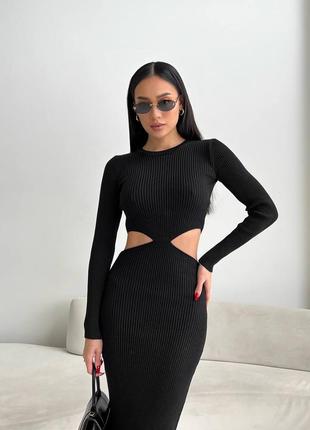 Жіноча трикотажна сукня міді, максі з вирізами на талії, бавовняне довге плаття,...