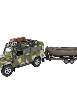 Машинка technodrive "land rover defender" милитари с лодкой 520191.270
