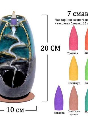 Керамическая аромакурильница aroma backflow, водопад дыма, подставка под благовония,...
