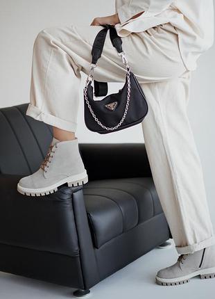 Ботинки женские замшевые светлые бежевые на шнурках молнии демисезонные тракторная подошва...