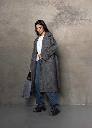 Жіноче демісезонне актуальне зручне вовняне довге пальто з поясом, актуальне та зручне