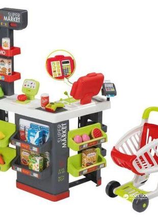 Уценка! интерактивный супермаркет smoby 350213 city market со звуковыми эффектами, тележкой и 42 аксессуарами