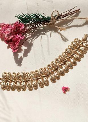 Вінтажний браслет, золотистий, широкий, квіти, ефектний, вінтаж