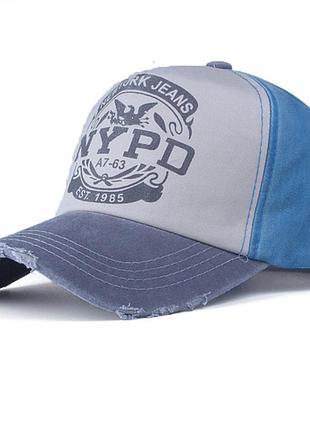 Брендовая бейсболка (кепка) унисекс серо-голубая nypd