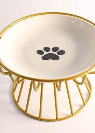 Керамічна миска для котів  та собак на підставці 10 см колір золотий