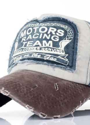Состаренная бейсболка motors racing team (mrt) коричнево-синяя