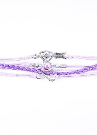 Стильный женский браслет с бесконечностью и сердцем фиолетовый