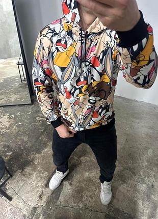 Яскравий різнокольоровий мультяшний худі з капюшоном