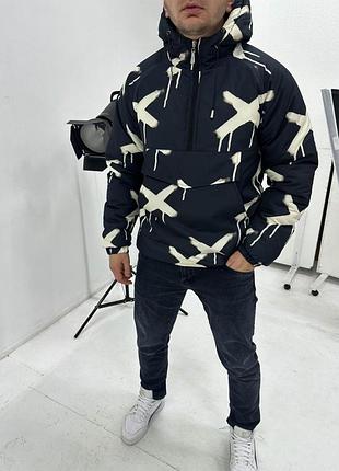 Анорак теплий чоловічий темного кольору наповнювач синтепух