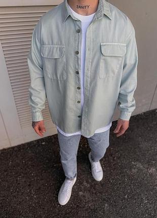 Стильная лёгкая коттоновая рубашка в мятном цвете !