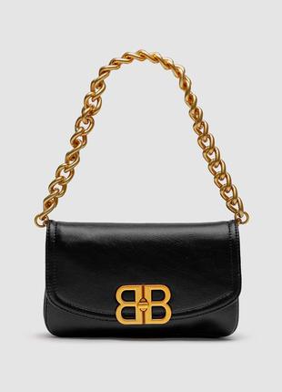 Женская сумка balenciaga small bb flap leather bag black/gold