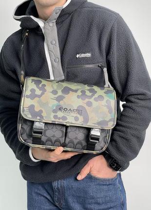 💎 coach khaki & black league hybrid messenger bag in charcoal multi 29 х 22 х 9 см
