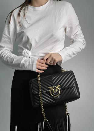 Женская сумка pinko classic lady love bag puff chevron black/gold 28 х 16 х 8 см