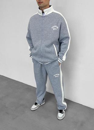 Крутезний теплий оверсайз костюм “champion boys” на флісі у кольорі меланж 🔥