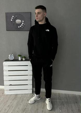 Демісезонний спортивний костюм tnf чорний худі + штани (двонитка)