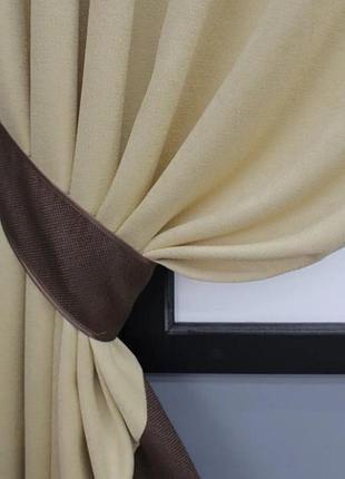 Комплект коротких штор з льону (2 шт. 125х180см). колір золотистий з венге