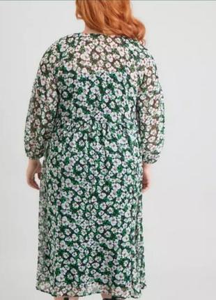 Платье женское черное зеленое белое цветочный принт миди4 фото