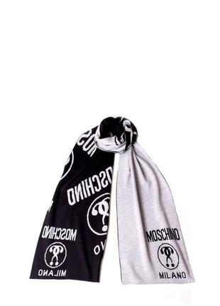 Шарф moschino двосторонній чорно-сірий (50055)