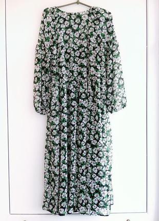 Платье женское черное зеленое белое цветочный принт миди5 фото