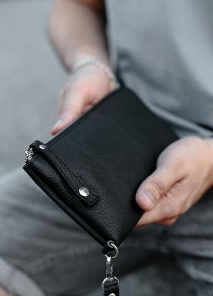 Чоловічий чорний шкіряний клатч гаманець із натуральної зернистої шкіри1 фото