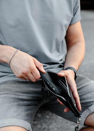 Чоловічий чорний шкіряний клатч гаманець із натуральної зернистої шкіри2 фото
