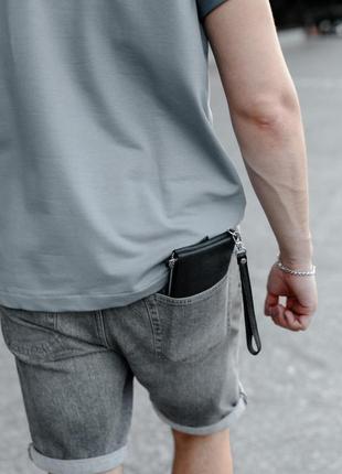 Чоловічий чорний шкіряний клатч гаманець із натуральної зернистої шкіри4 фото