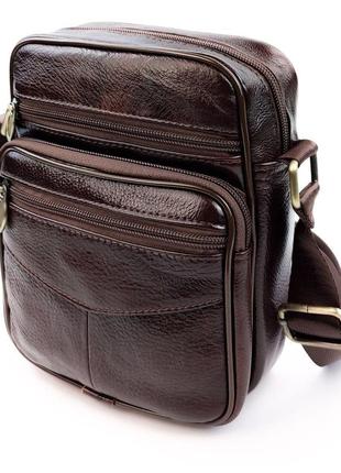 Компактна шкіряна сумка-месенджер чоловіча jz an-204 16,5x21x7-8 коричневий4 фото