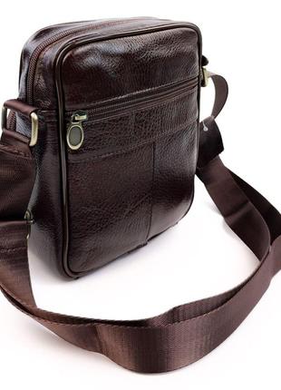 Компактная кожаная сумка-мессенджер мужская jz an-204 16,5x21x7-8 коричневый2 фото
