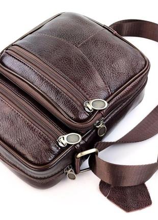Компактная кожаная сумка-мессенджер мужская jz an-204 16,5x21x7-8 коричневый10 фото