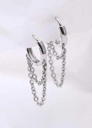 Сережки кільця маленькі срібло  silver оригінальні ланцюжок