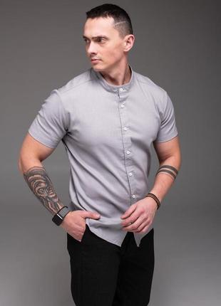 Сорочка чоловіча з льону сіра короткий рукав