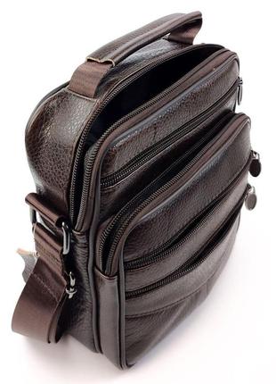 Шкіряна сумка-месенджер чоловіча з ручкою для долоні jz an-901-1 18x23x7-9 коричневий4 фото