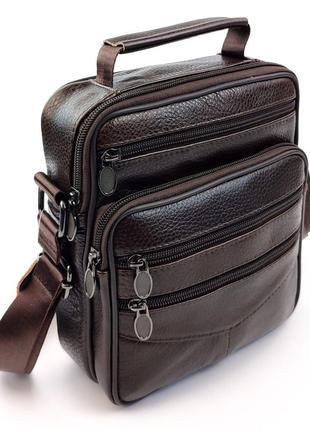 Шкіряна сумка-месенджер чоловіча з ручкою для долоні jz an-901-1 18x23x7-9 коричневий10 фото