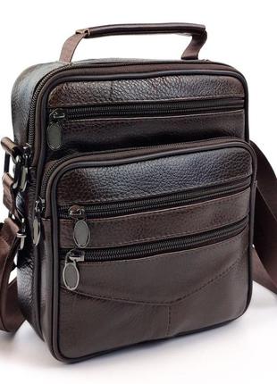 Кожаная сумка-мессенджер мужская с ручкой для ладони jz an-901-1 18x23x7-9 коричневый