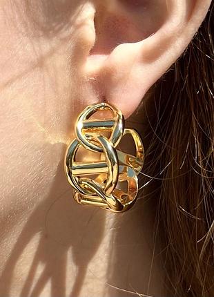 Сережки диор круглые широкие, позолота 18к