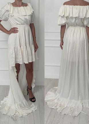 Платье платье макси со шлейфом и рюшами