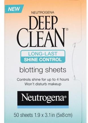 Косметична серветка для особи neutrogena deep clean control shine blotting sheets, 50 штук