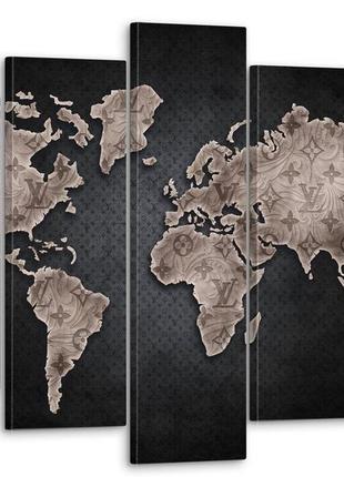Модульна картина декор карпати на стіну в вітальню/ спальню карта світу чорний тонах lv 80x125 см mk50232