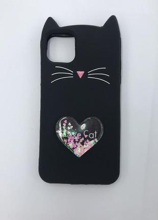 Силіконовий чохол 3d case з переливаються блиском для iphone 11 pro max (6,5) чорний кіт