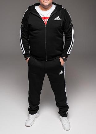 Чоловічий утеплений костюм чорний adidas батал