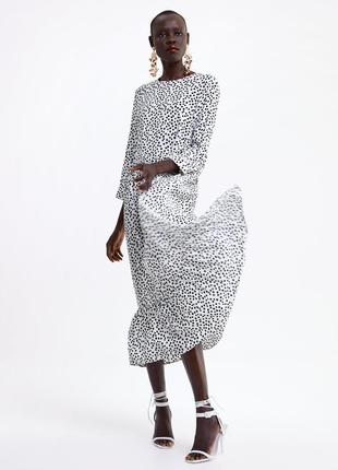 Ярусное платье миди в горошек от zara