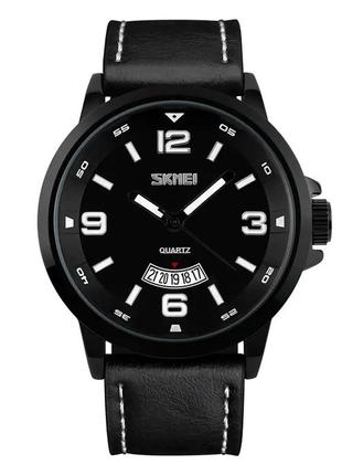 Чоловічий класичний наручний годинник skmei 9115 чорний з чорним2 фото