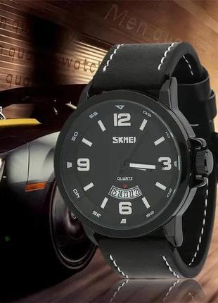 Чоловічий класичний наручний годинник skmei 9115 чорний з чорним3 фото