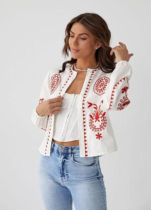 🌈3! невероятная вышиваемая женская рубашка белая с красной вышивкой вышитая вышивающаяся пиджак