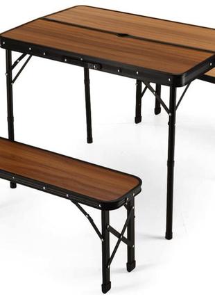 Стіл туристичний розкладний outtec + 2 лавки коричневий