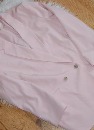 Пудровый удлиненный двубортный блейзер оверсайз / свободный пиджак h&amp;m как новый9 фото