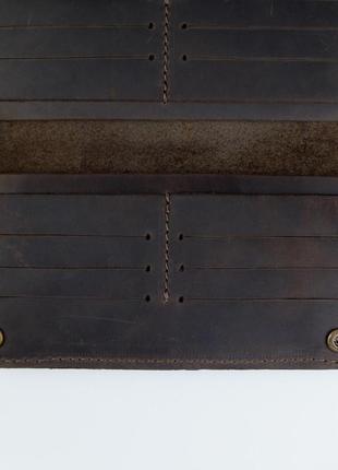 Чоловіче темно-коричневе шкіряне портмоне, гаманець із натуральної шкіри crazy horse на кнопках5 фото