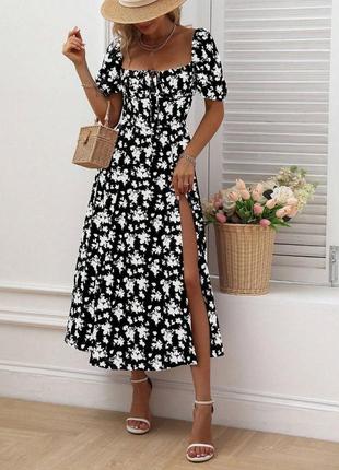 Плаття сукня міді з квітками і розрізом на ніжці2 фото