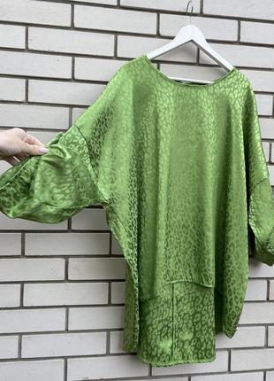 Атласна зелена блузка з леопардовим принтом італія7 фото