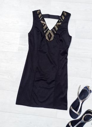Чёрное элегантное плотное с украшением платье zebra италия2 фото